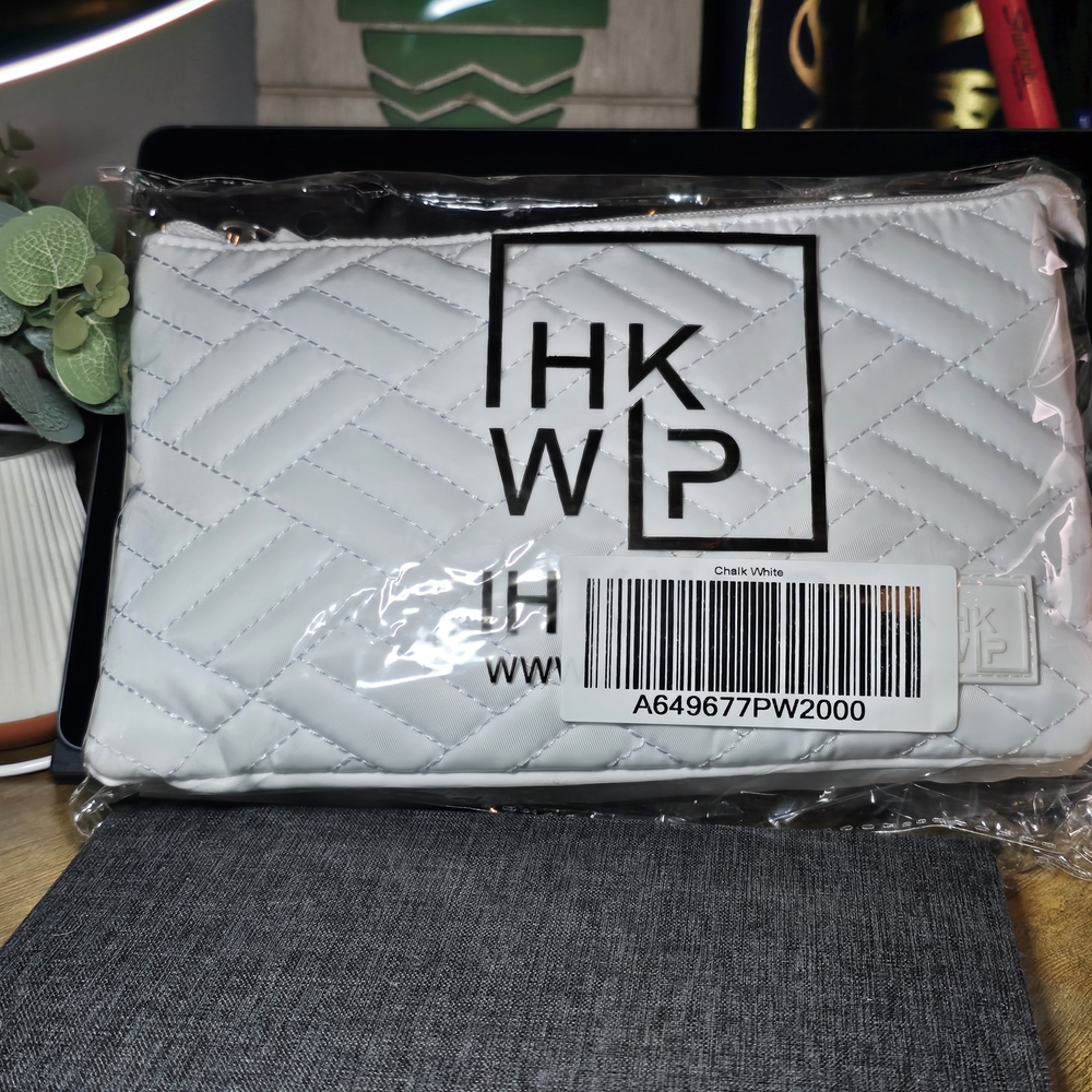 IHKWIP Quilted White Clutch With Crossbody Strap And Wristlet